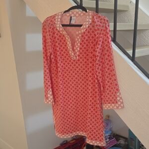 Red Printed V-Neck Tunic Top